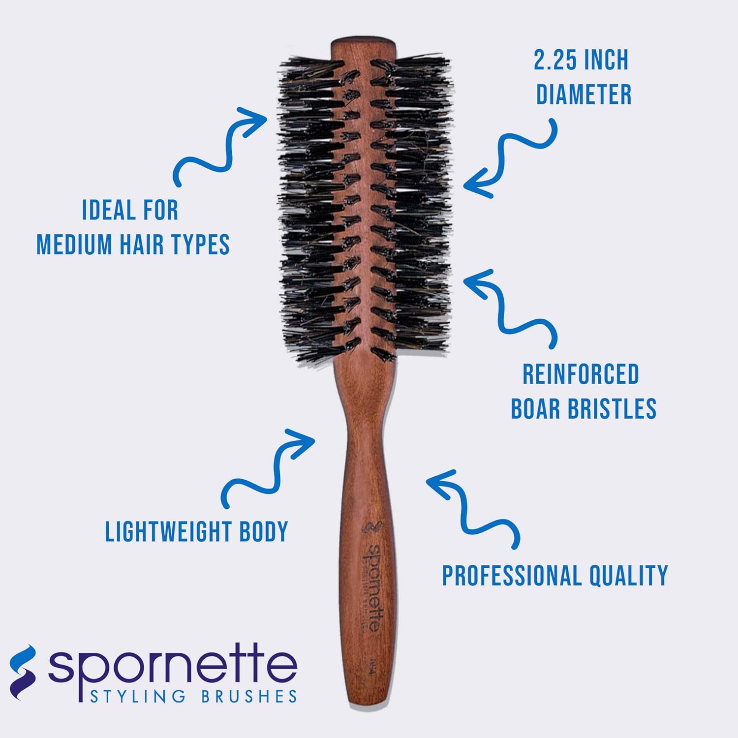 Spornette Italian Round Boar Bristle Brush - Large Round Brush for Blow Drying, Styling & Volumizing - Wooden Brush for Medium to Long Thick, Fine, Curly or Straight Hair (2.25 inch) - Image 6
