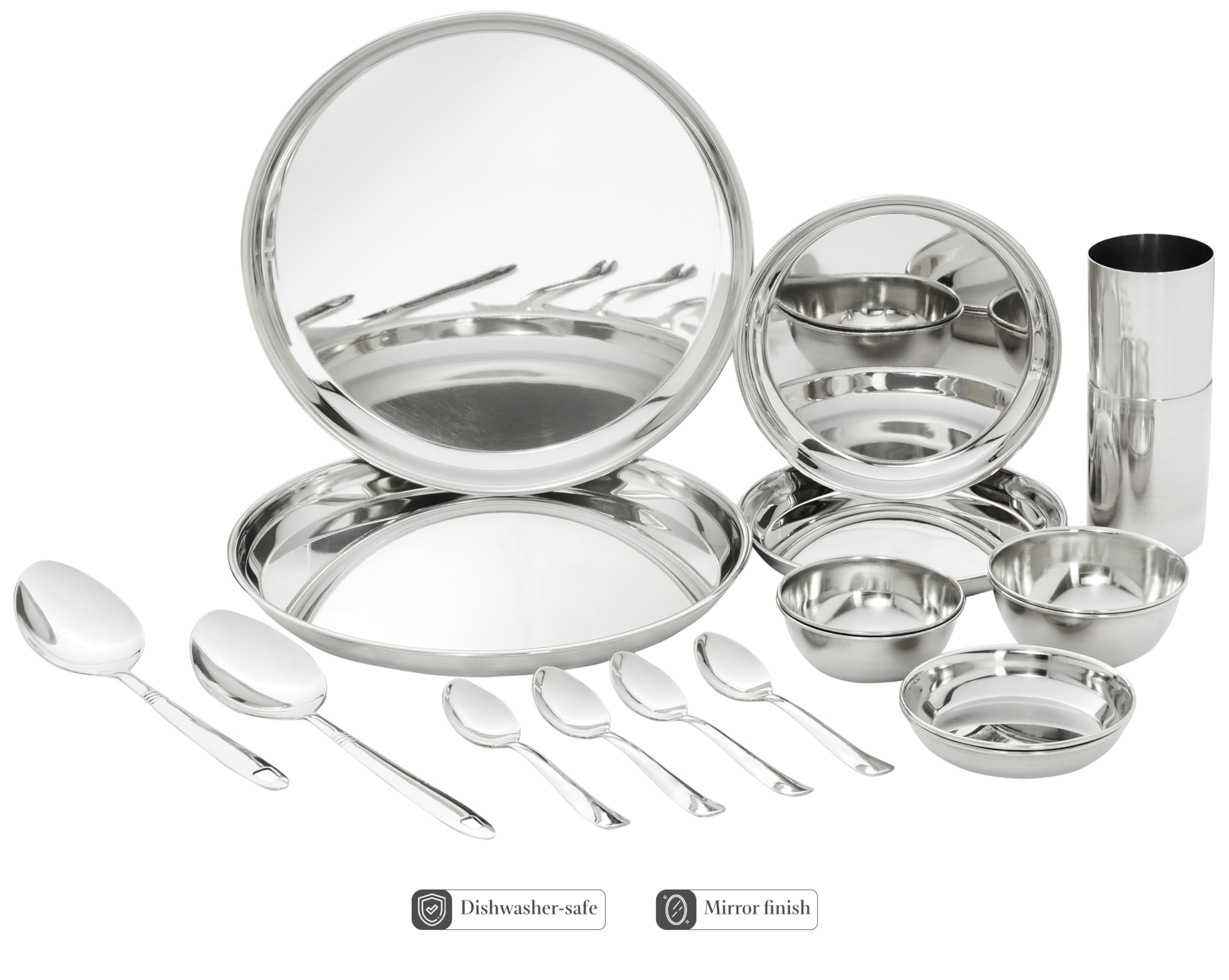 Solimo Dinner Set | Stainless Steel | Mirror Finish | Set of 18 - Solid 1