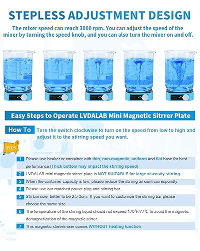 Miniatura 5 de Mini agitador magnético de 3000 rpm, mezclador magnético de 101.4 fl oz para líquido de baja viscosidad, sin calentamiento, velocidad ajustable y 4