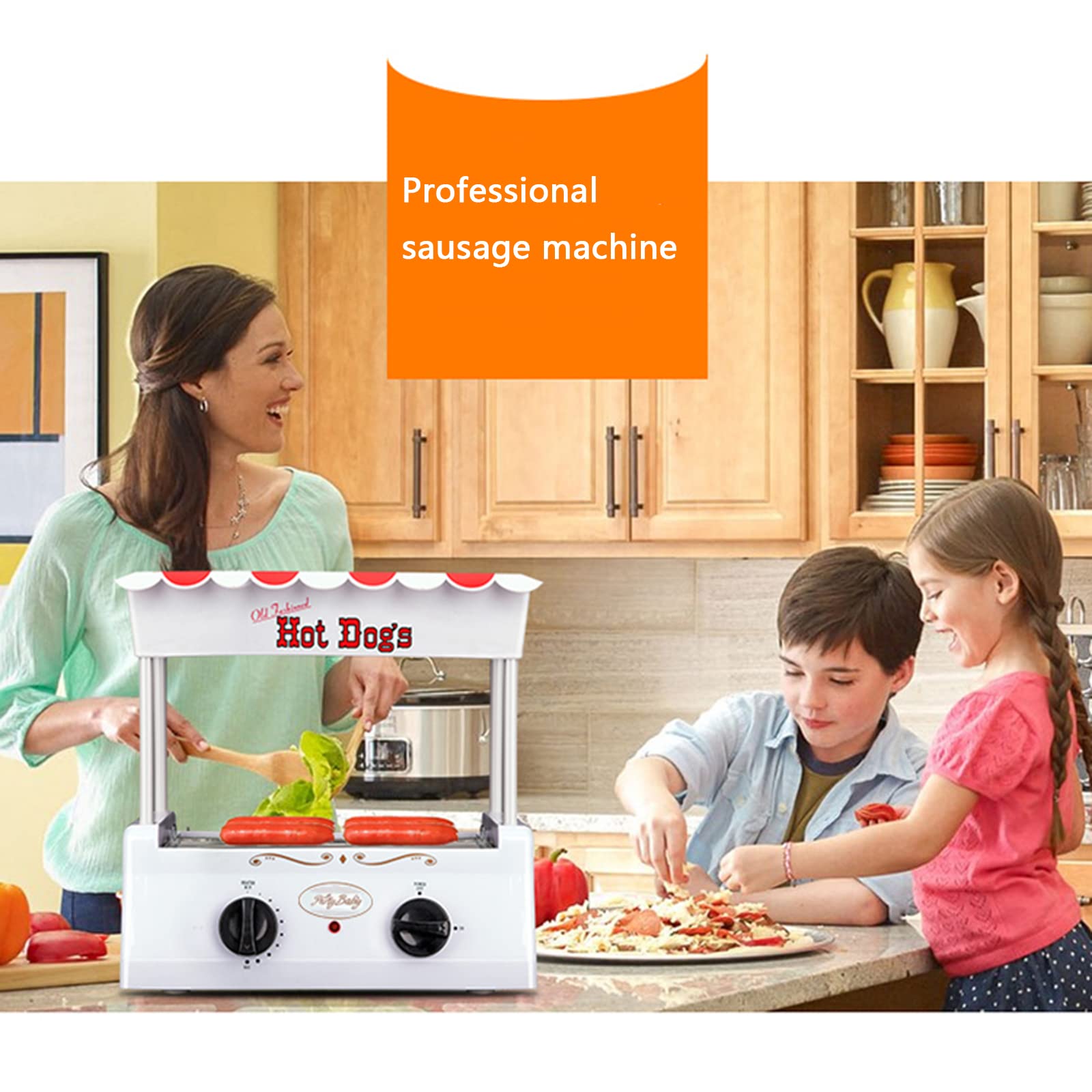 Calentador de perritos calientes de encimera, máquina para cocinar salchichas a la parrilla, 8 rodillos de acero inoxidable de tamaño regular, parte superior con espacio de almacenamiento, para salc