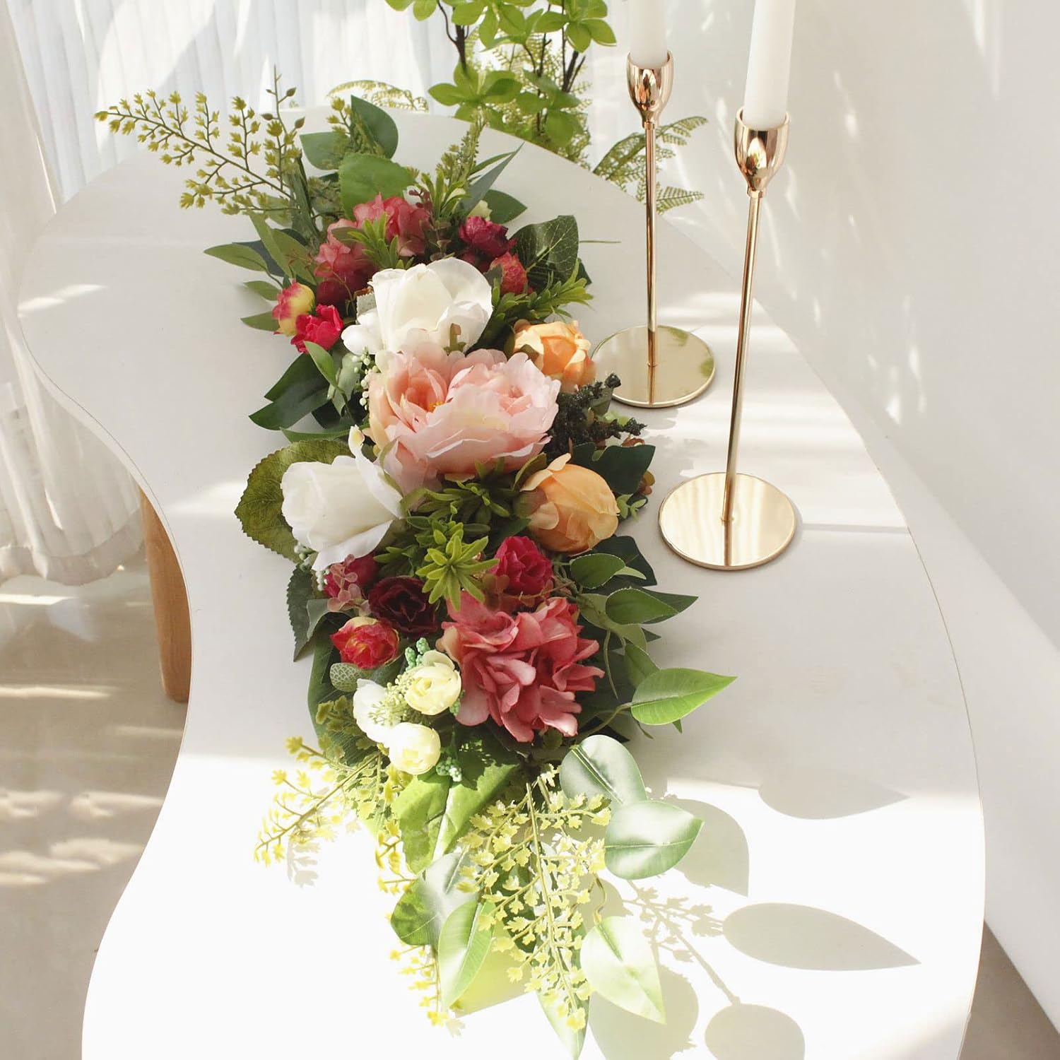 30 Inch Artificial Rose Flower Swag, Colorful Decorative Swags with Green Leaves Rose Hydrangeas Eucalyptus Leaves for Home Garden Lintel Wedding Arch Party