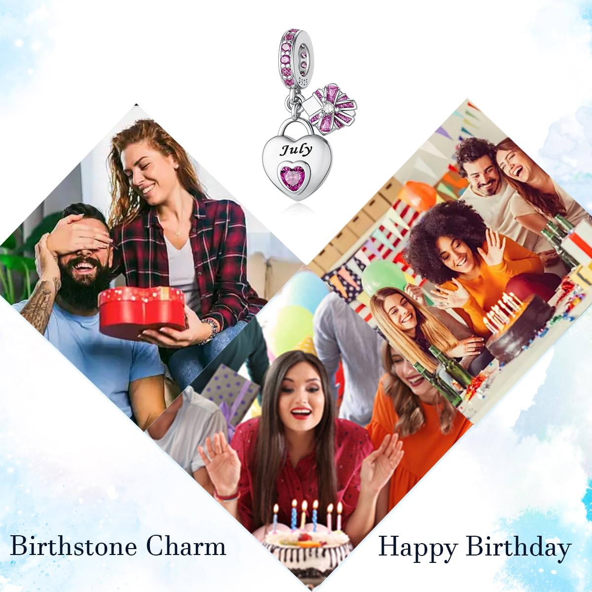 HappyStar 925 Sterling Silber Herz Zirkonia Geburtsstein Charm Anhänger für Geburtstag Personalisiertes Geschenk Bead Charms für Damen kompatibel Pandora Armbänder Geburtstag Valentinstag