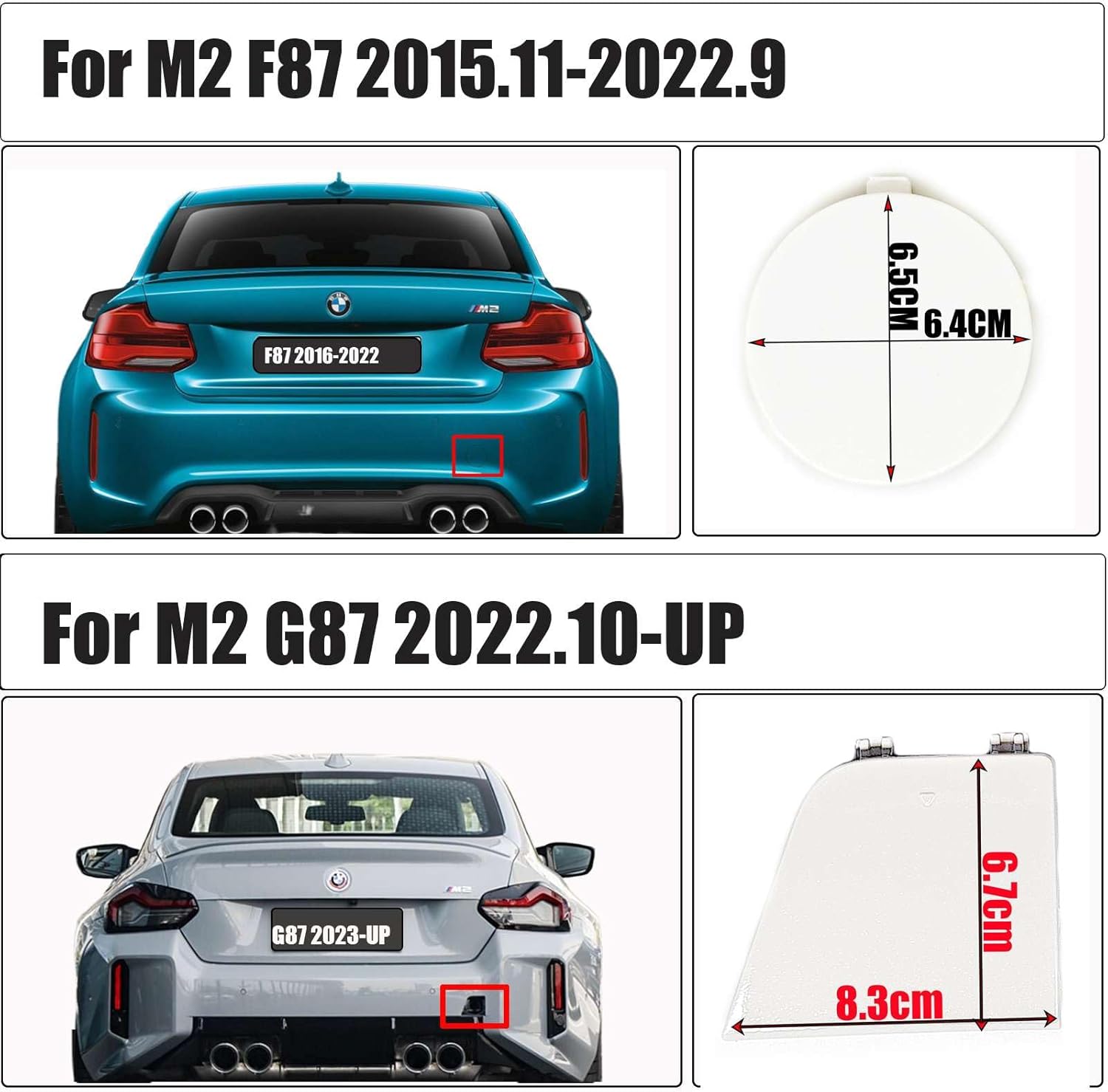 Rear Tow Cover for 15-22 BMW M Series M2 F87 Fit Base CS Competition Coupe 2door 2015 2016 2017 2018 2019 2020 2021 2022 Bumper Hook Eye Cap