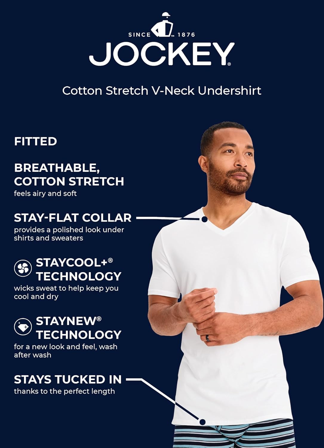 Jockey Men's Undershirt Cotton Stretch V-Neck Undershirt - 3 Pack - Image 4