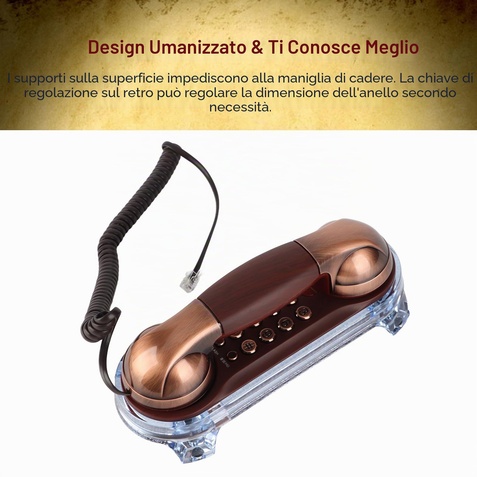 VBESTLIFE Telefono Antico fissato al Muro, Telefono di Rete Fissa con Retro Cavo in Metallo con Luce Inferiore(Rame Rosso)