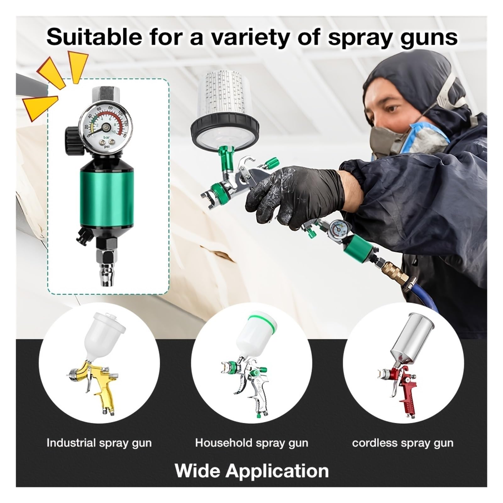 Regolazione pneumatica della pressione Regolatore d'aria universale da 1/4 di pollice con separatore acqua-olio for impieghi gravosi manometro for pistola a spruzzo