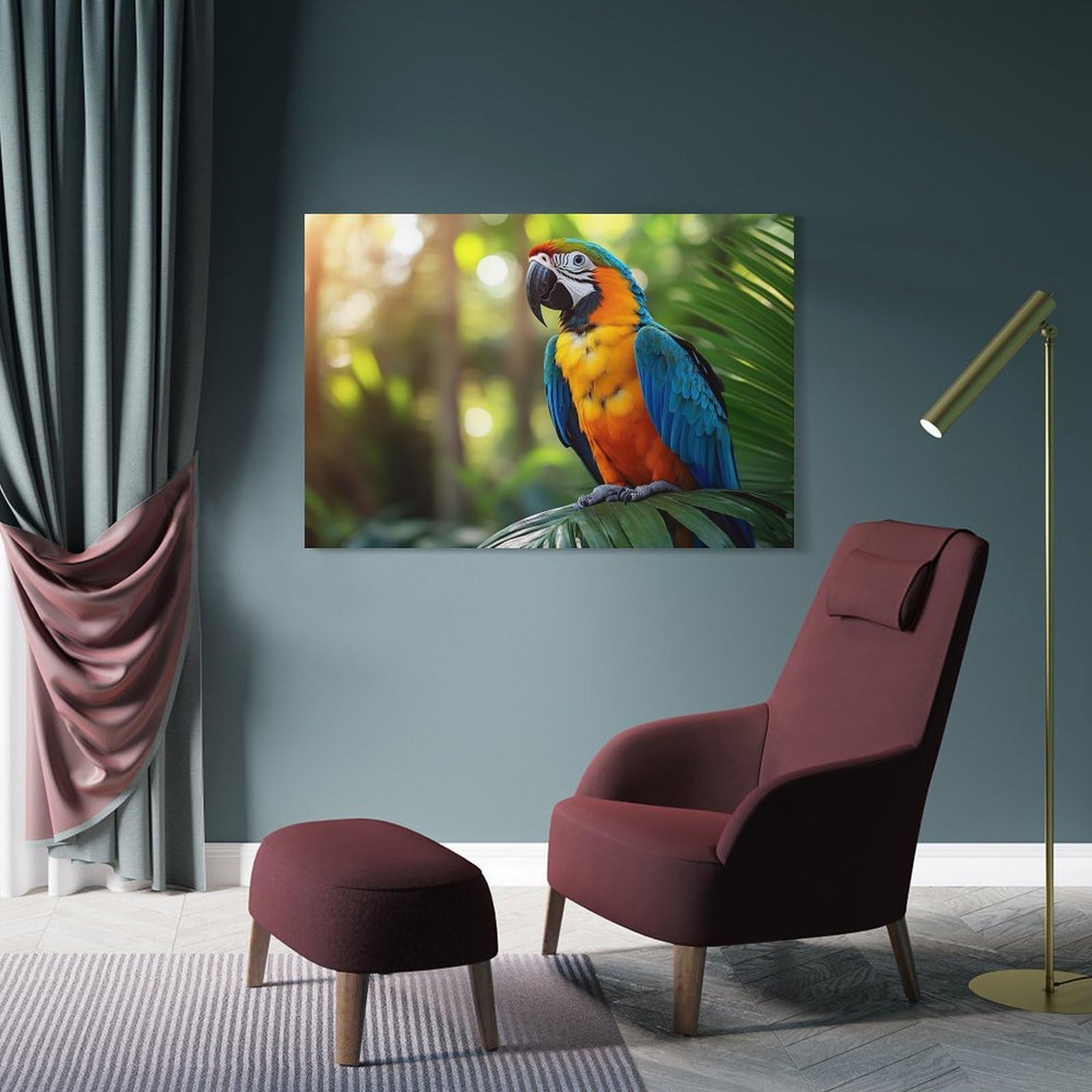 Junmoney Colorful Macaw Parrot in Tropical Setting Hanging Wall Art 20x30inch(50x75cm), for Bedroom Walls, Guest Spaces Or Lounges, An Easy Wall Refresh for Bedrooms