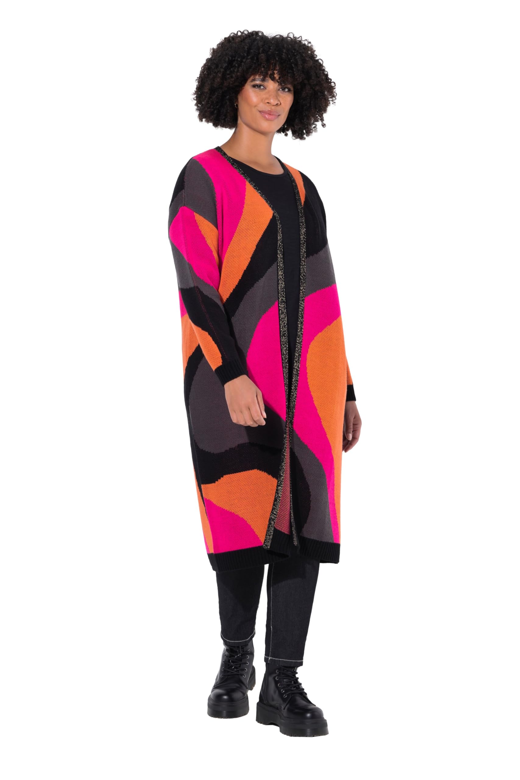 Angel of Style Damen große Größen Übergrößen Plus Size Long-Strickjacke, Feinstrick, Colormuster, offene Form 835976