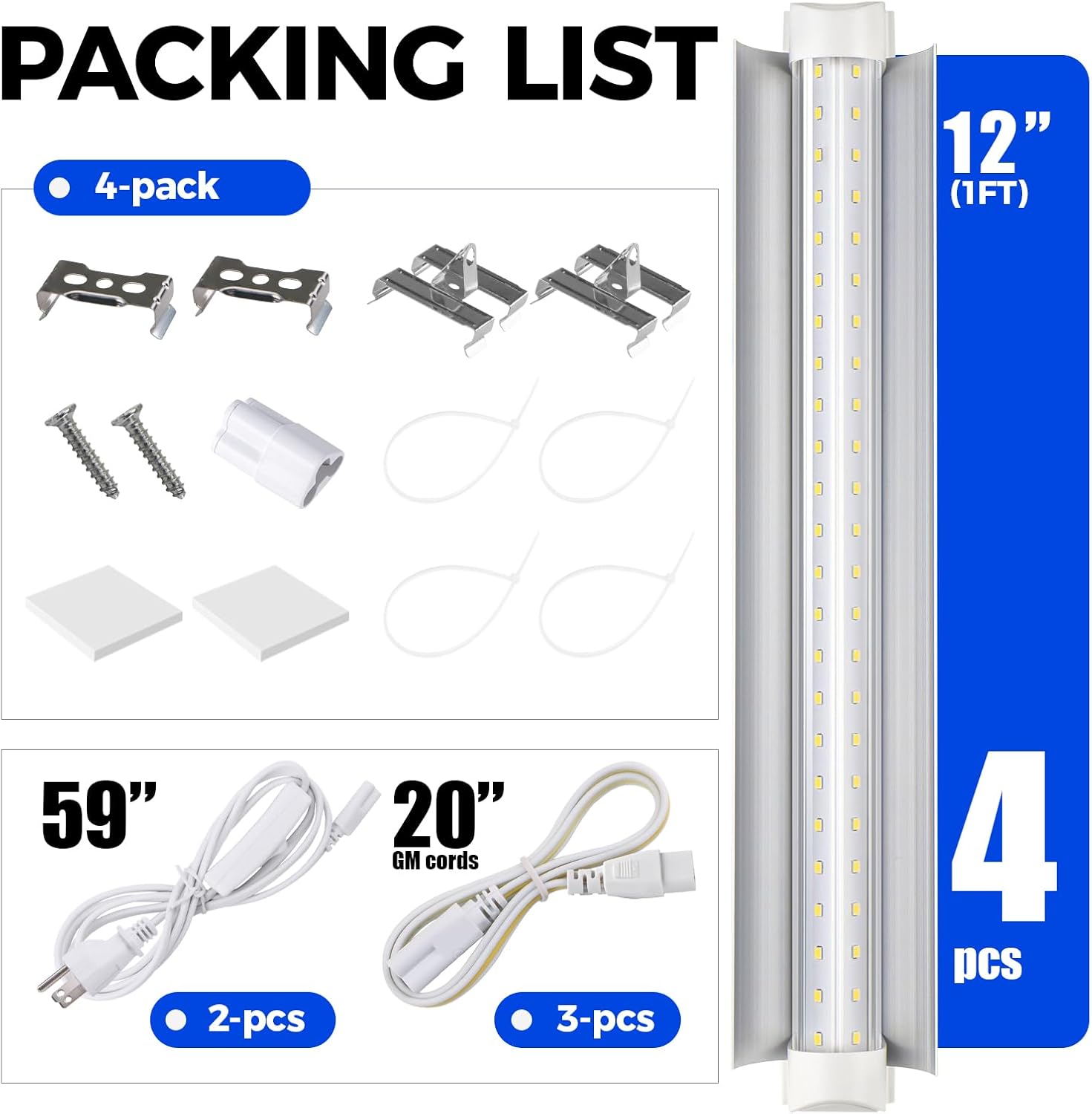 Barrina T8 Grow Lights for Indoor Plants, 5000K White Full Spectrum Grow Light Strip, 60W(4 x 15W), 1FT Plant Light for Greenhouse Indoor Growing, V-Shape with Reflector, Linkable, 4 Packs - Image 8