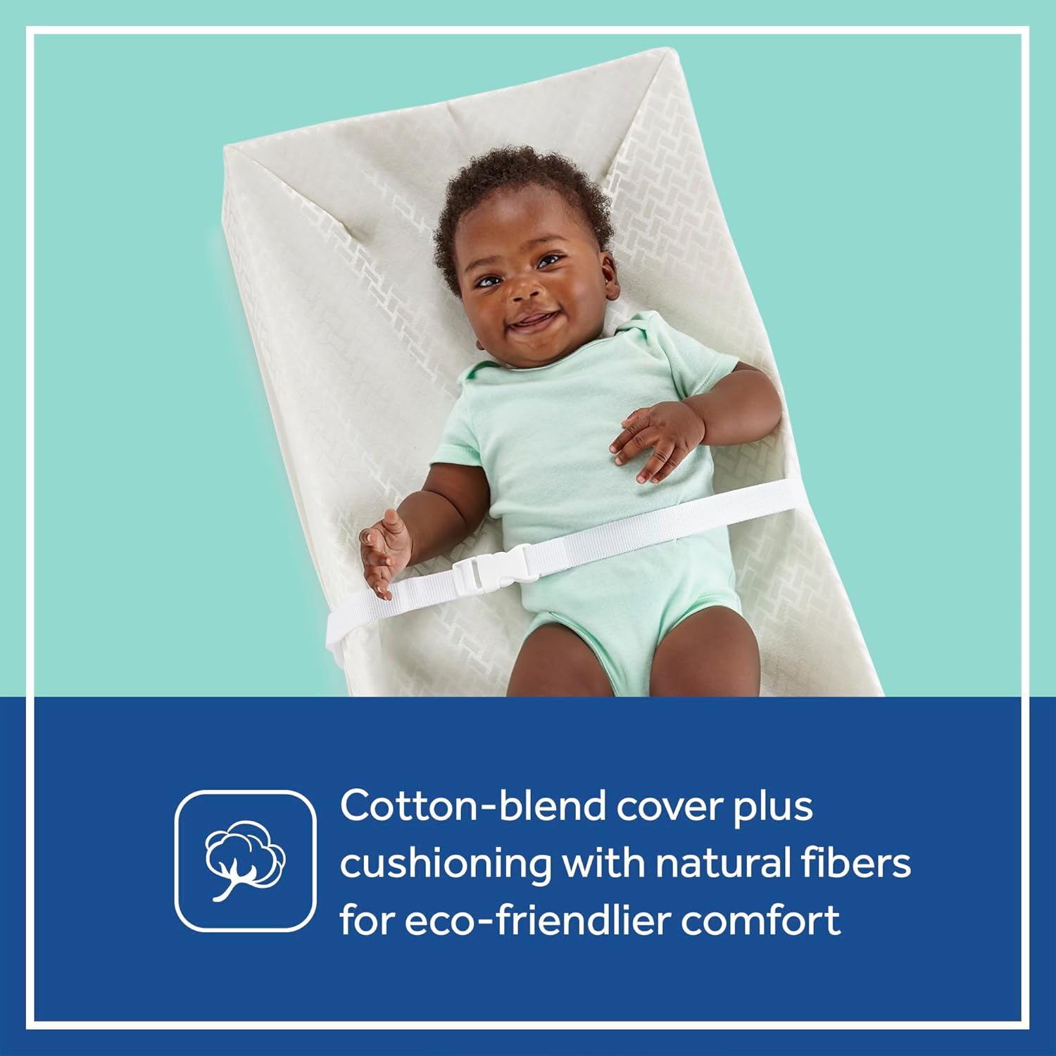 Sealy Baby Cotton Comfort Waterproof 3-Sided Contoured Diaper Changing Pad for Dresser or Table, Durable Easy to Clean Surface, Eco Friendlier Cover & Soy-Enhanced Foam, Made in USA - White, 32x16”