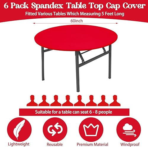 Miniatura 2 de Paquete de 6 manteles de elastano para mesa redonda de 5 pies, manteles redondos elásticos ajustables lavables con borde elástico para interiores y