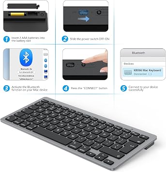 OMOTON Bluetooth Keyboard for Mac, QWERTY UK Layout, Space Grey