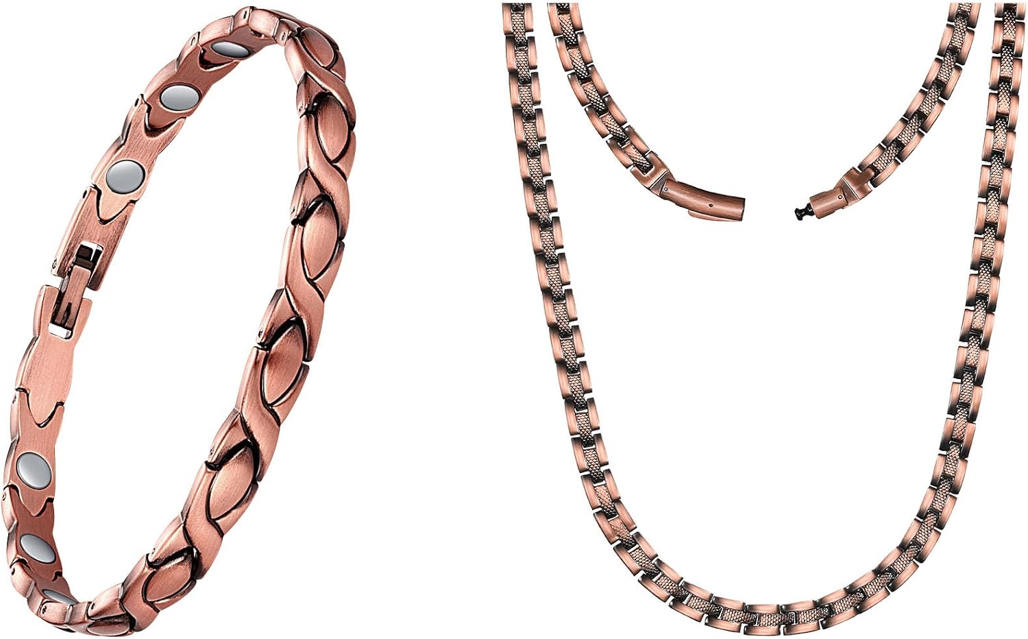 Feraco Copper Necklace & Bracelet for Women, 99.99% Pure Copper Magnetic Chains & Bracelet with 3500 Gauss Ultra Strength Neodymium Magnets, Adjustable Jewelry Gift with Sizing Tool