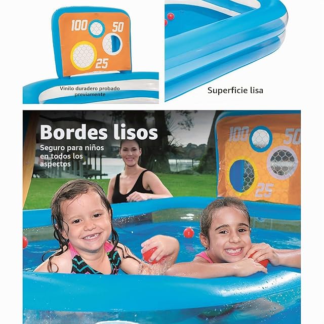 Foto 4 de 8 de Bestway 54170 - Piscina Rectangular Hinchable Infantil con 2 Porterías Skill Shot 237x152x94 cm, Multicolor