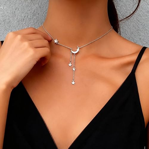 Miniatura 3 de Tiantian - Gargantilla de estrella chapada en oro para mujer, joyería de estrella de luna, rellenos estéticos de Navidad y regalos de cumpleaños