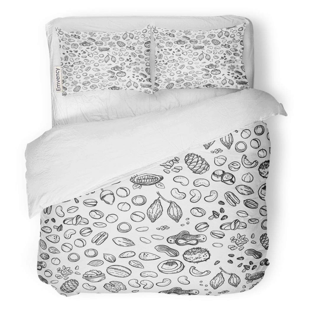 Tarolo Bedding Duvet Cover Set Cashew Nuts Pattern Walnut Food Sketch Cocoa Acorn 3 Piece Queen 90"x