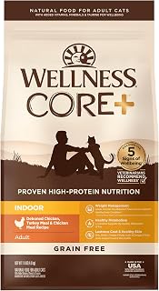Wellness CORE+ Grain-Free Indoor Adult Cat Dry Food, Chicken Turkey Chicken Meal, Natural High Protein 11 lb Bag