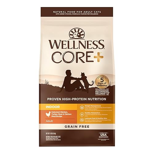 Wellness CORE+ Adult Dry Cat Food for Indoor Cats, Grain Free, Natural, Chicken, Turkey & Chicken Meal (11 Pound Bag) - Chicken - 11 Pound (Pack of 1)