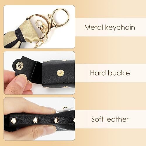 Miniatura 3 de Adorila Paquete de 2 llaveros para lápiz labial, estuche de cuero suave para lápiz labial para mujeres, bolsa portátil para lápiz labial, soporte