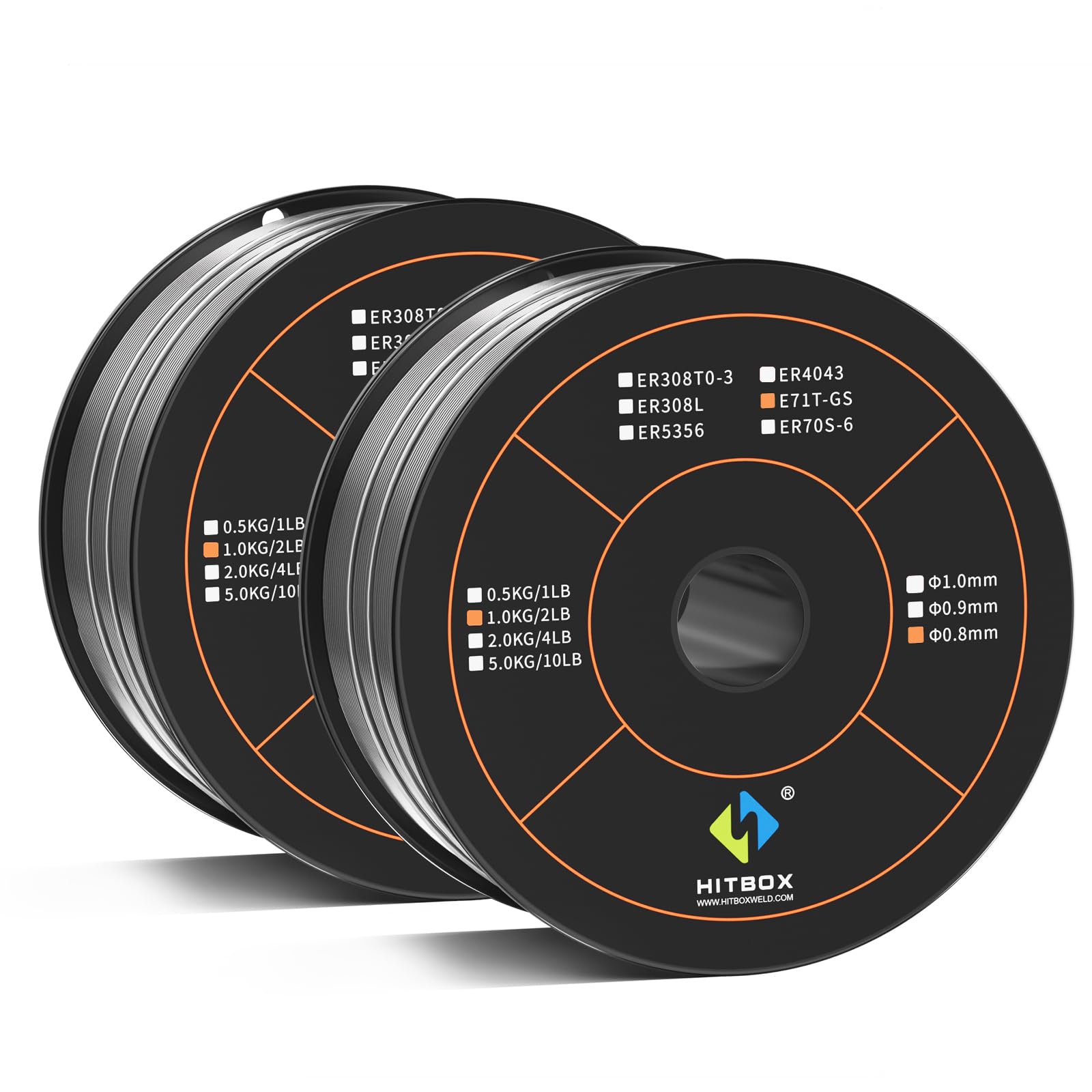 HITBOX 1KG 0.8MM Flux Cored Welding Wire E71T-GS, Gasless Self Shielded MIG Welding Wire, No Gas Required, Ideal for Welding Carbon Steel/Mild Steel, 2PCS