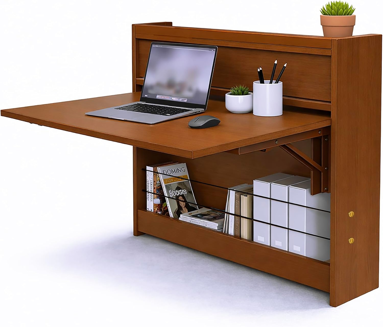 Wall Mounted Desk 31 Inches, Folding Table with Shelves, Space Saving Computer Desk, Floating Table, Multi-Purpose Folding Desk Perfect for Workstations, Dining, or Laundry Area.