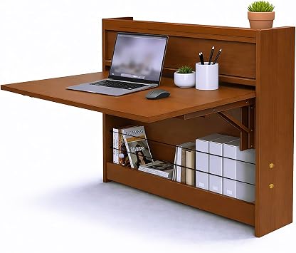 Wall Mounted Desk 31 Inches, Folding Table with Shelves, Space Saving Computer Desk, Floating Table, Multi-Purpose Folding Desk Perfect for Workstations, Dining, or Laundry Area.