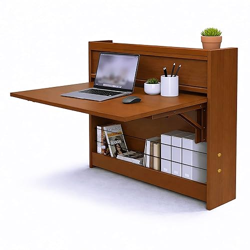 Wall Mounted Desk 31 Inches, Folding Table with Shelves, Space