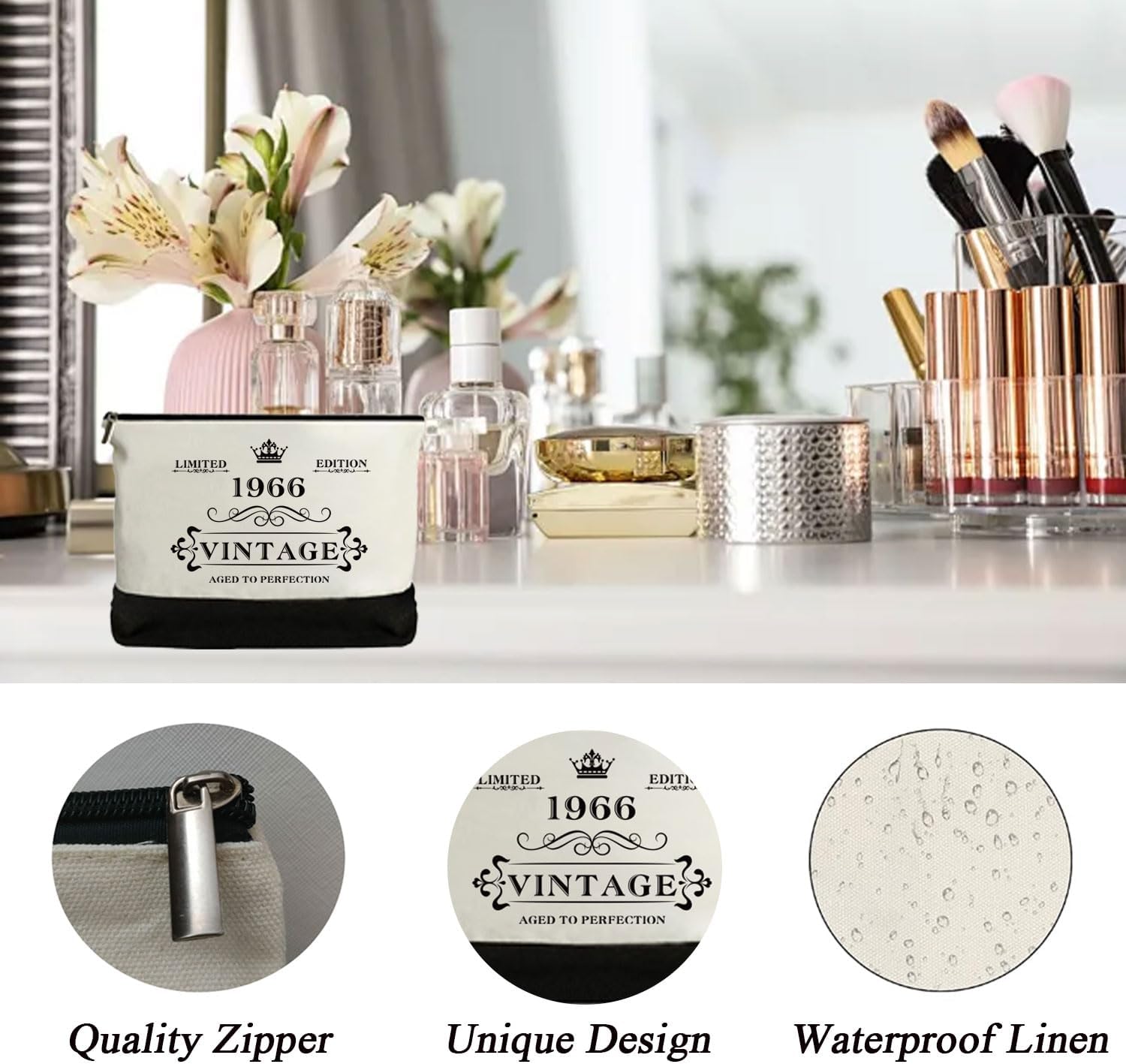 60th Birthday Gifts for Women Canvas Tote Bag, Vintage 1966 Beach Bag and Cosmetic Bag, Unique 60 Year Old Birthday Gifts for Wife Mom Sister Aunt Friends Her - Image 9