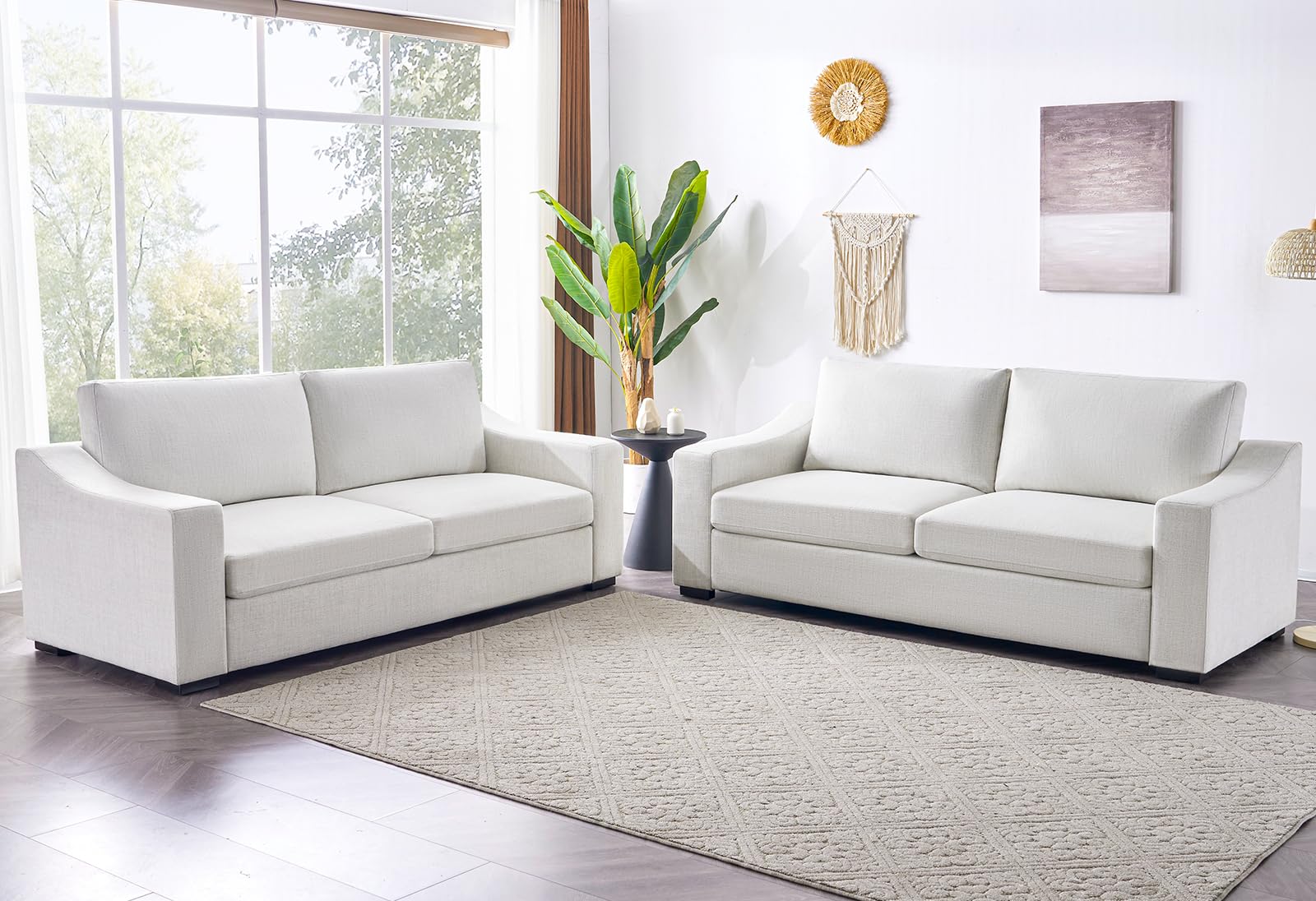 ELUCHANG 85" Modern Sofa Couches for Living Room, 3 Seater Natural Linen Sofa with Extra Deep Seats, Upholstered Cushion&Detachable Cover, Comfy Couch