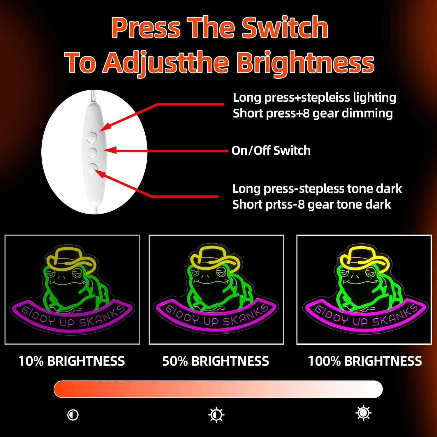 Frog Neon Sign Toad Hat Neon Light for Wall Decoration Dimmable USB Powered Frog LED Signs for Bar Man Cave Bedroom Party Birthday Christmas Gifts for Toad Lover - Image 4