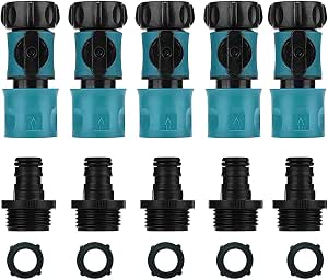 Garden Hose Quick Connectors Male and Female, 3/4 Inch, Plastic with Shut-off Valve, Water Stop, Lock Functions, 10 Pieces