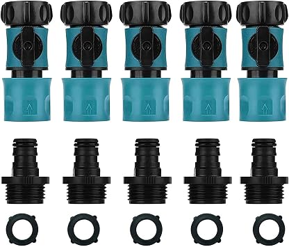 Garden Hose Quick Connectors Male and Female, Plastic Hose Connector with Shut off Valve and Water Stop and Lock Functions, 3/4 Inch Quick Release Kit Hose Fittings and Adapters 5 Sets/10 pcs