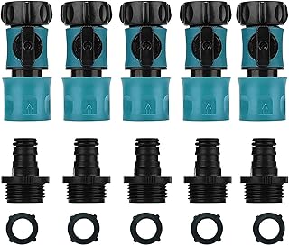 Garden Hose Quick Connectors Male and Female, Plastic Hose Connector with Shut off Valve and Water Stop and Lock Functions, 3/4 Inch Quick Release Kit Hose Fittings and Adapters (5 Sets/10 pcs)