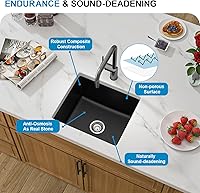 Vista 6 de 18 Granite Composite Bar Sink - Donsdey 18”×16” Undermount Granite Kitchen Sink Black Quartz Classic Composite Under Counter Single Bowl Bar Prep RV