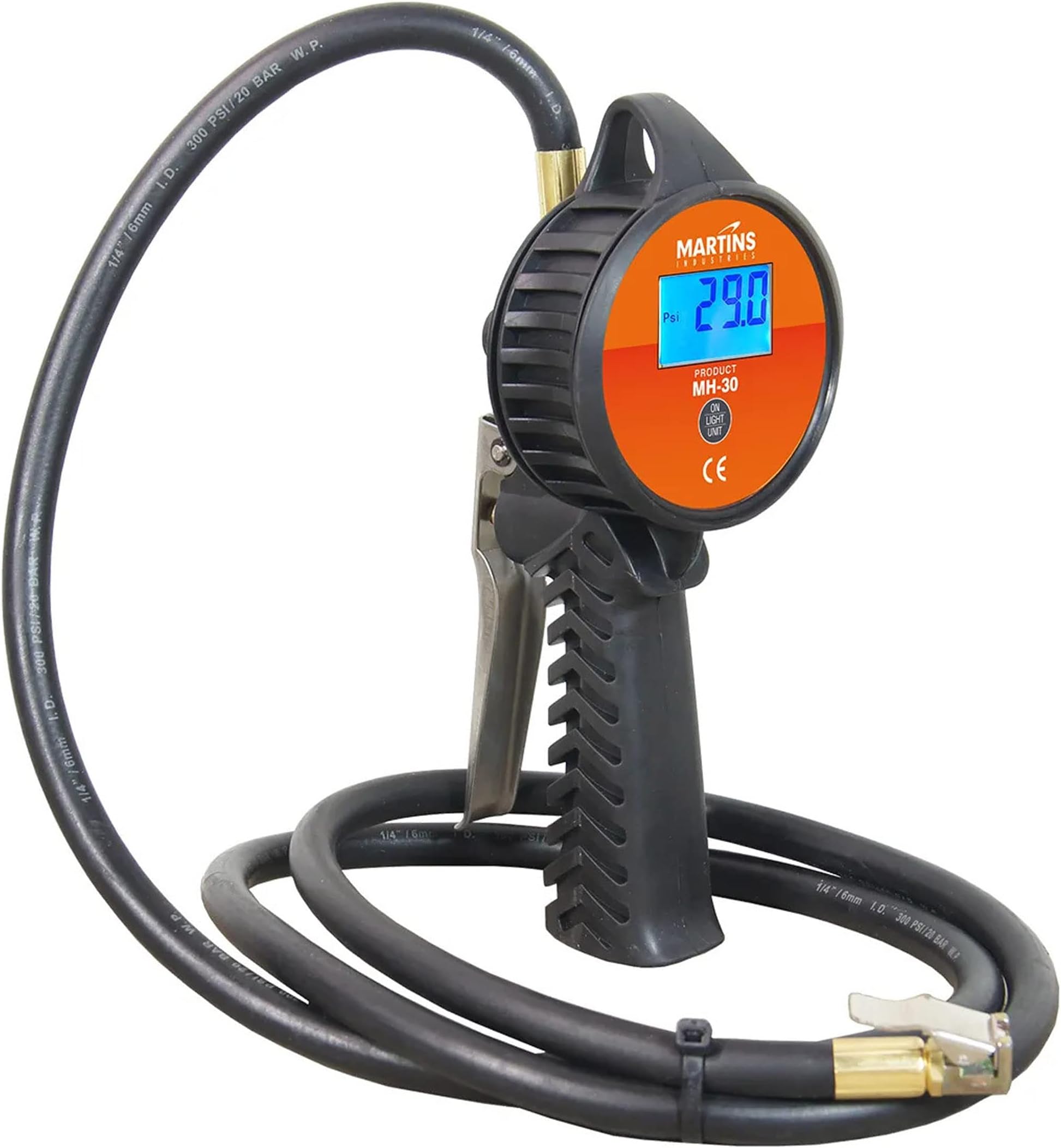Flate Mate Tire Inflator with 6 ft Rubber Hose – Compact Tire Inflator for Automotive, Cars, Motorbikes, Bicycle, Trucks – 174 PSI with LED Display Monitor (Digital Handheld)