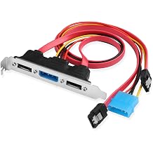 Dual-Port eSATA Bracket, Desktop SATA to External eSATA Expansion, Middle Molex 4-Pin Power Connector, 2x SATA Cables + Power Cable 45cm, 6Gbps, Fits Standard PCIe Bracket Slot
