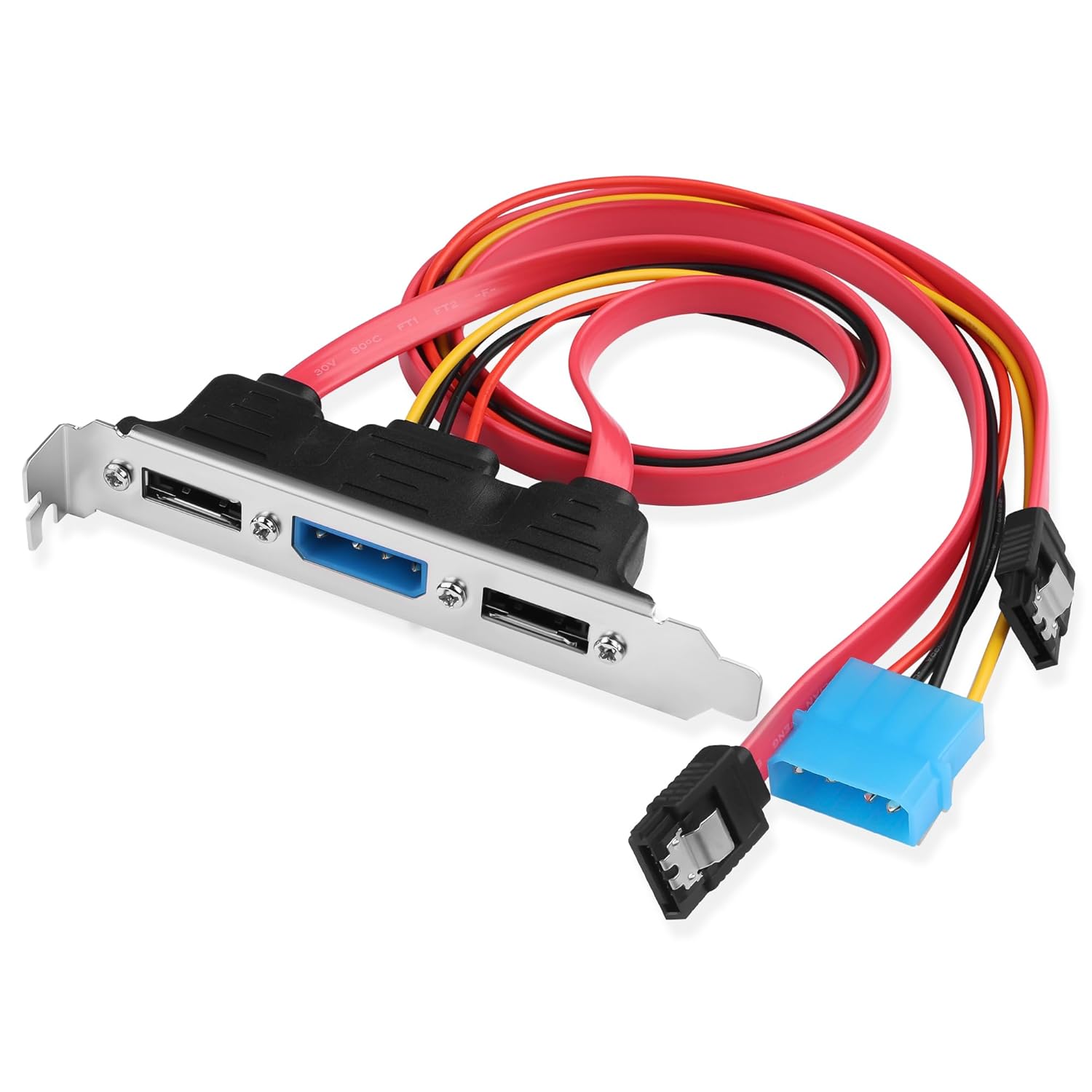 Dual-Port eSATA Bracket, Desktop SATA to External eSATA Expansion, Middle Molex 4-Pin Power Connector, 2X SATA Cables + Power Cable 45cm, 6Gbps, Fits Standard PCIe Bracket Slot