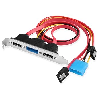 Dual-Port eSATA Bracket, Desktop SATA to External eSATA Expansion, Middle Molex 4-Pin Power Connector, 2X SATA Cables + Power Cable 45cm, 6Gbps, Fits Standard PCIe Bracket Slot