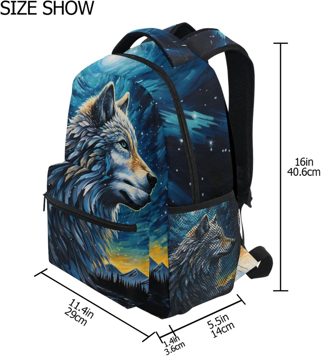 Wolf Blue Starry Sky Backpacks 3rd 4th 5th Grade School Bookbags Travel Laptop Daypack Bag Purse for Boys Girls Teens
