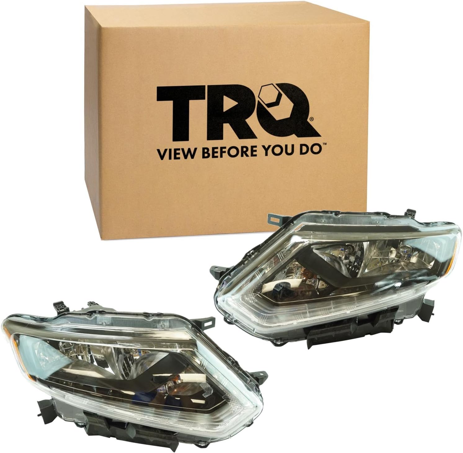 TRQ Driver and Passenger Headlight Assembly Set for 2014–2016 Nissan Rogue (Halogen)