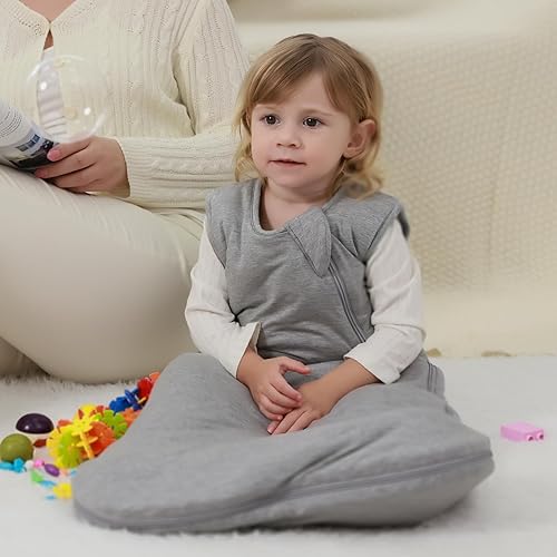 Miniatura 3 de Mosebears Manta de bambú unisex con cremallera de 2 vías, saco de dormir de invierno para bebé de 2.5 tog (gris, 18-36 meses)
