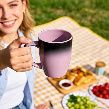 Coffee Cup Set 6-12oz Large Handle Ceramic Cup, Matte Black Coffee Cup, Suitable for Coffee, Soup, Tea, Milk, Latte, Hot Cocoa, Women, Men,Mug Sets. (Pink Purple)