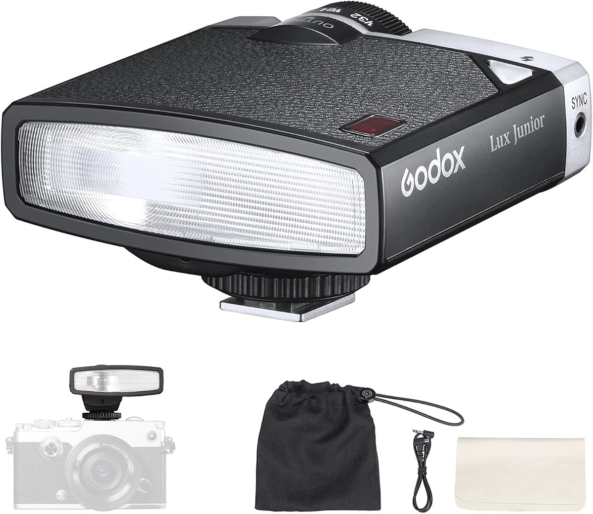 Flash Godox Lux Junior para Canon/Sony/Fujifilm/Nikon/Panasonic/Olympus | GN12 con potencia de flash de 7 niveles, 6000K±200K con control óptico S1/S2, flash de cámara retro GODOX Lux Junior