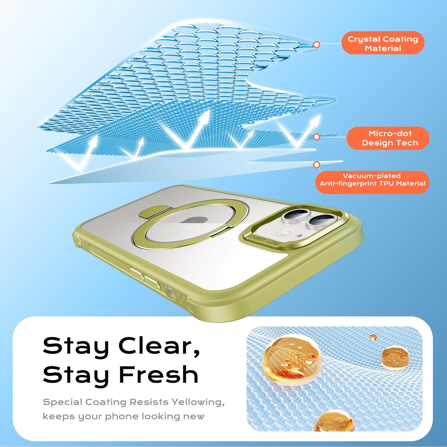 Anqrp O-Ring Magnetic Kickstand Clear Case for iPhone 12/12 Pro, Compatible with Mag-Safe, Military-Grade Reinforced 4-Corners Anti-Yellowing Transparent Phone Case Cover for iPhone 12/12 Pro, Green - Image 5