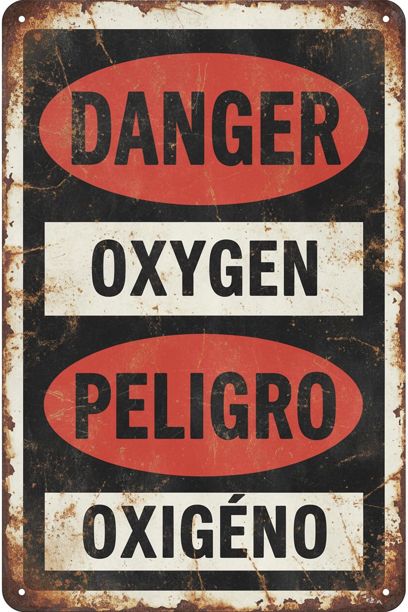 Wall Decor Bilingual Osha Danger : Oxygen - Multilingual Safety Sign Metal Sign 8x12Inch Clear Signage For S, Fences Vintage Signs Aluminum Plates Printed