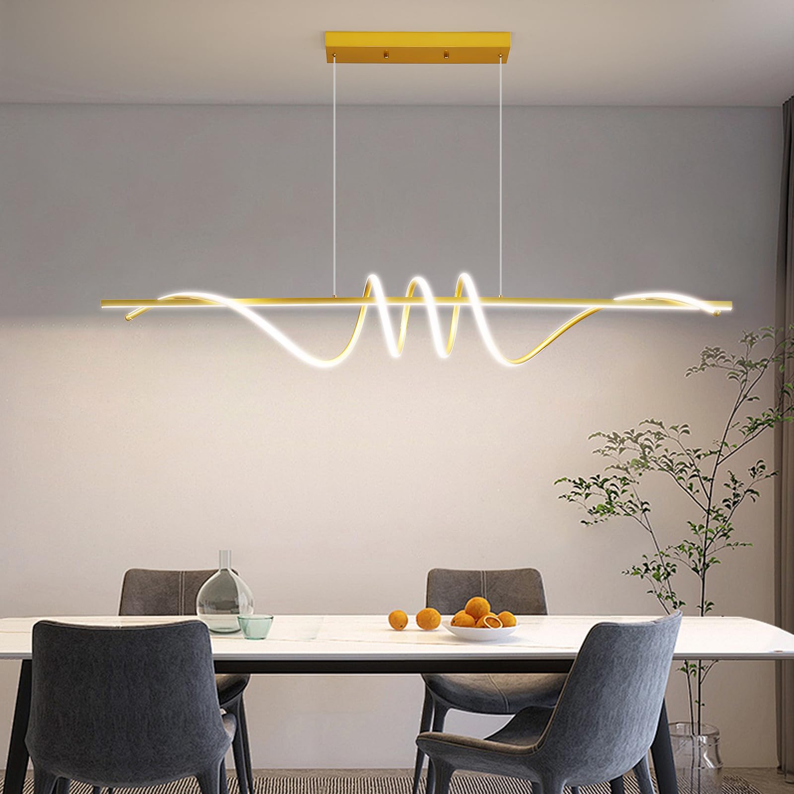 Mikeru Ampoule Spirale Dorée De 150cm, Lumières Pour Table De Billard 3000K/4500K/6500K, 10% à 100% Dimmable, Lampes à Suspension Réglables En Hauteur LED Modernes Avec Fonction De Mémoire