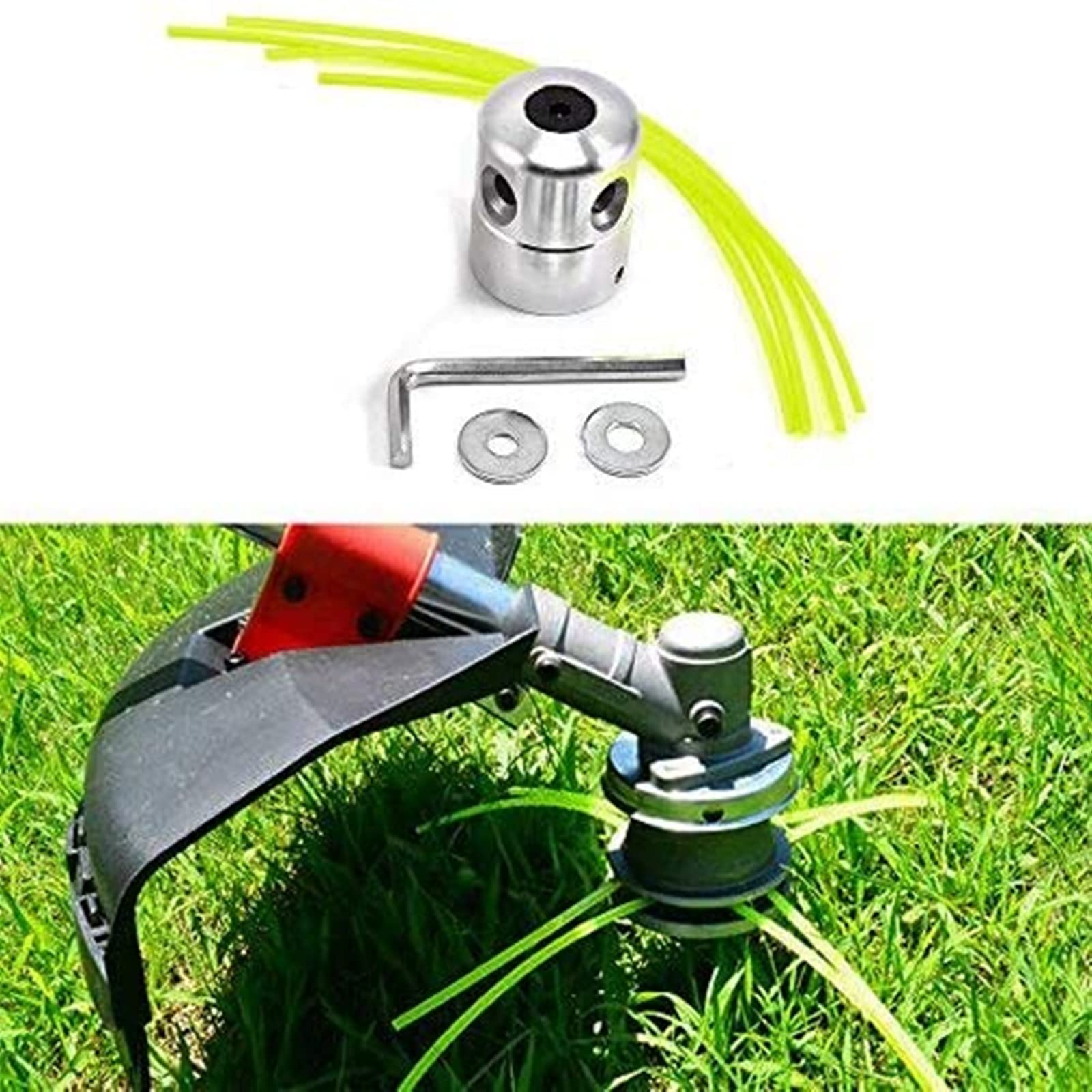 Cabezal de Aluminio para Desbrozadora Con 4 Líneas, Cuerda de Siega, Disco de Montaje y Llave Inglesa - Accesorio para Corte de Hierba y Paja