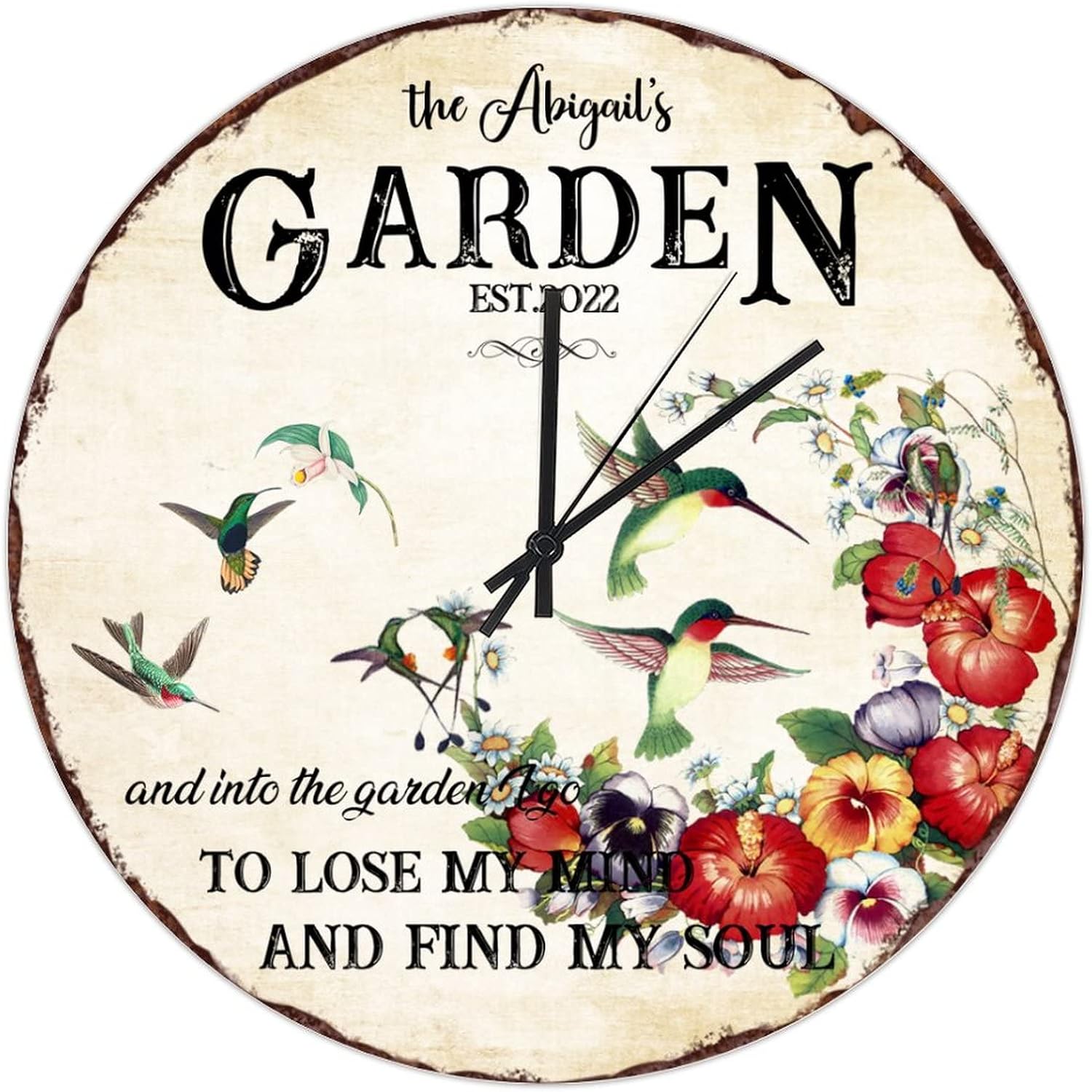 UFunhome CustomWall Clock Retro Kitchen Accessories Decor Hummingbird Wall Clocks Personalized Family Name Battery Operated Silent Non-Ticking Clock Decorative for Patio Pool Bathroom Bedroom 15-Inch