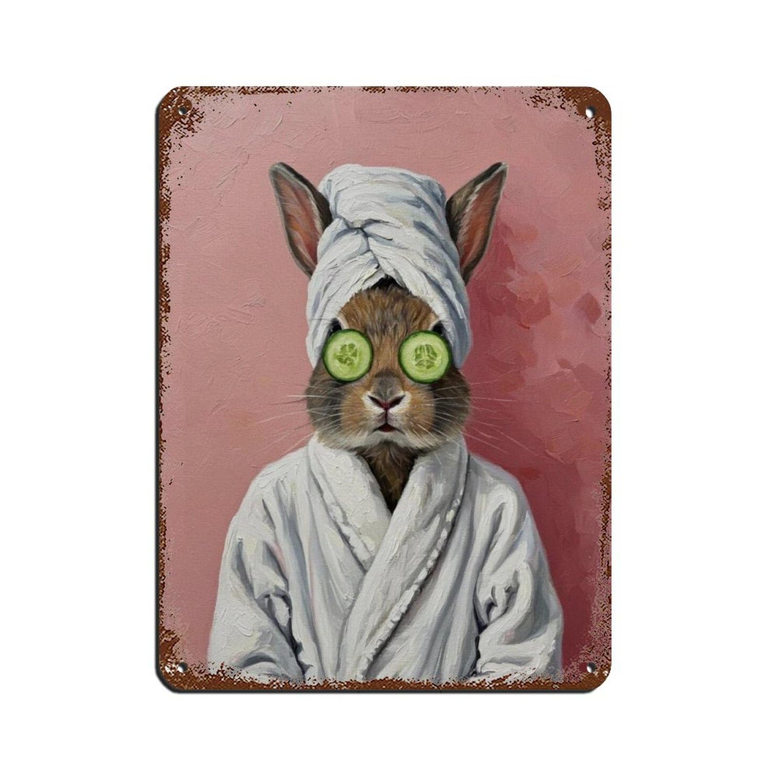 Bathroom Spa Art, Bunny Rabbit Décor Art Retro Poster Metal Tin Sign Chic Art Retro Iron Painting Bar People Cave Cafe Family Garage Poster Wall Decoration 12x16inch(30x40cm)