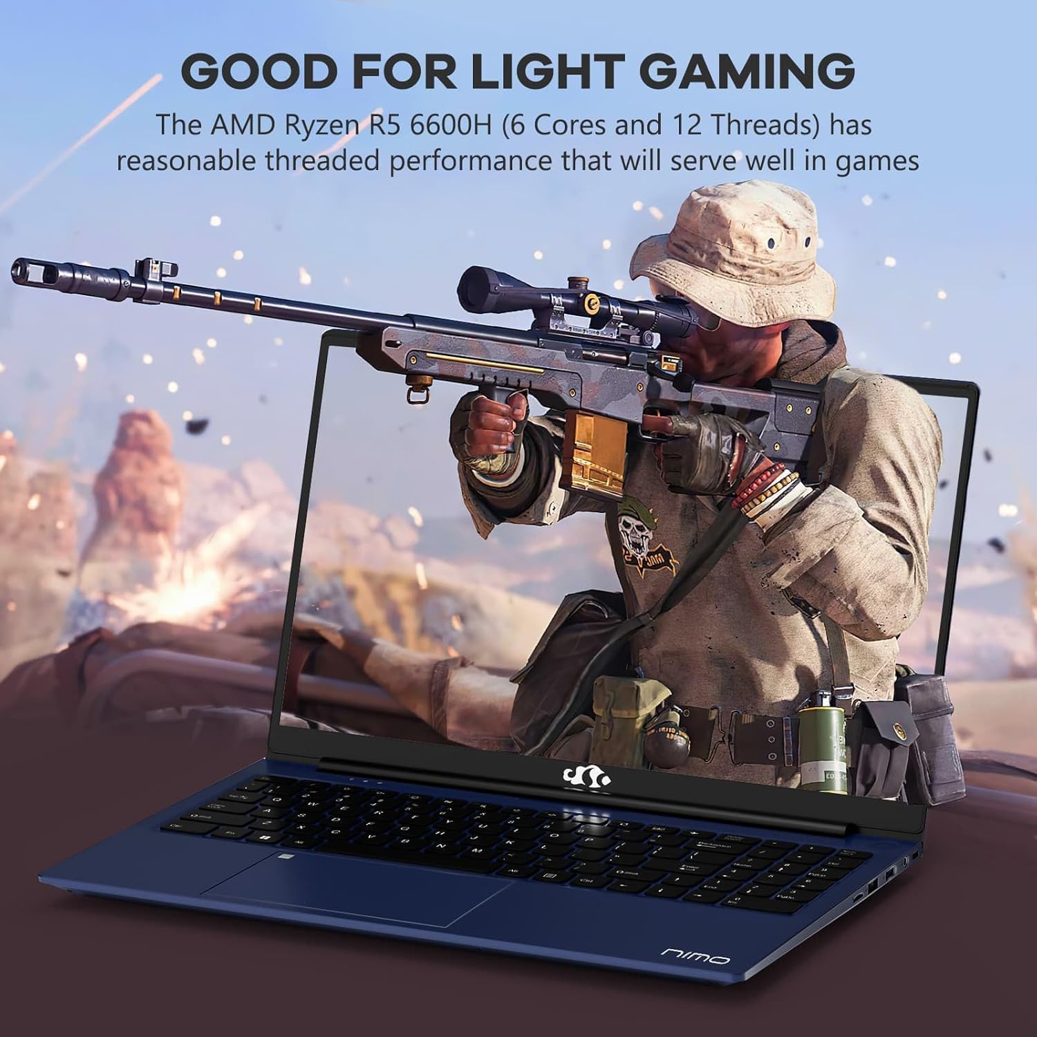 NIMO 15.6" IPS FHD-Gaming-Laptop,AMD Ryzen 5 6600H 16GB DDR5 RAM 1TB SSD (Beat i5-1335U, 6 Cores Up to 4.5GHz) AMD Radeon 660M GPU-Computer with 100W Type-C Charger Backlit Keyboard Fingerprint